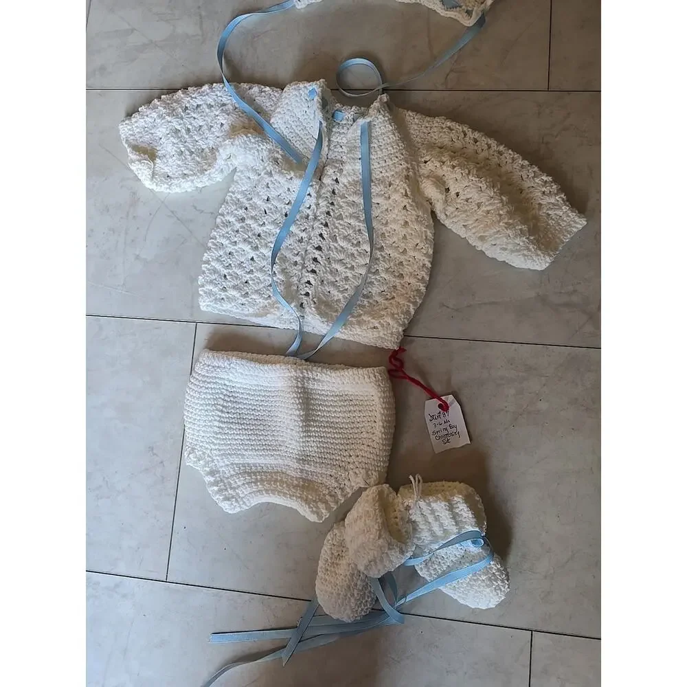 Spring Baby‎ Boy Handmade Crochet Baptism Christening Baby Outfit Set 3-6 Months